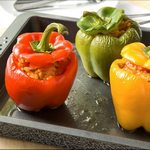 Gefüllte Paprika mit Pilzen und Reis