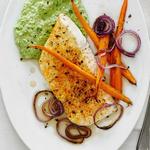 Gegrillter Heilbutt mit Erbsen-Ricotta-Püree