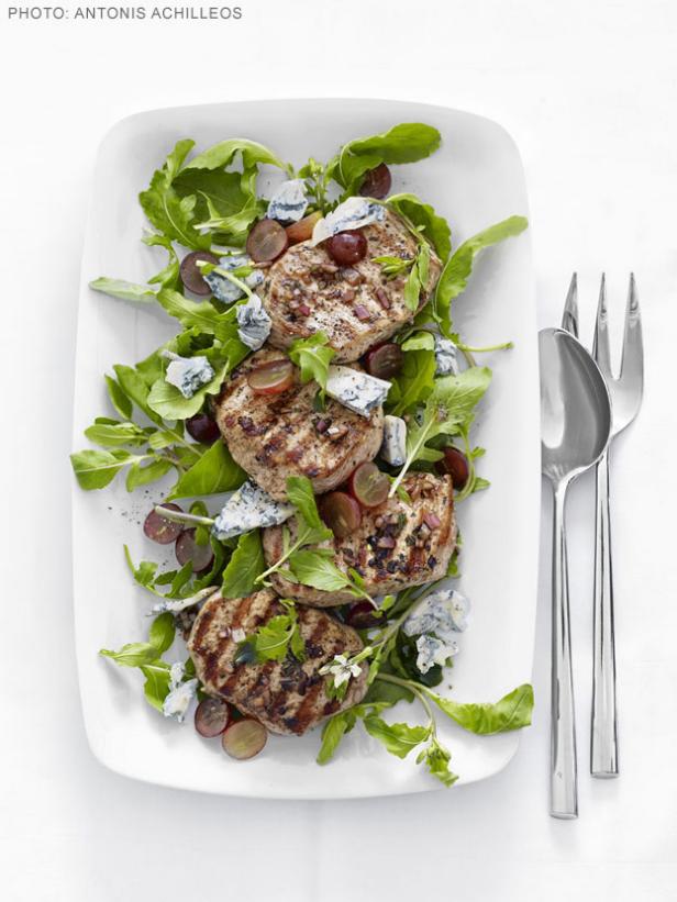 Zubereitung - Schweinekotelett mit Rucola-Trauben-Salat