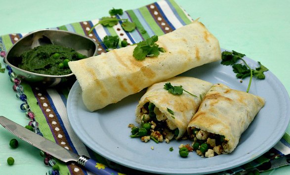 Rezept für Pfannkuchen mit Erbsen und Ricotta