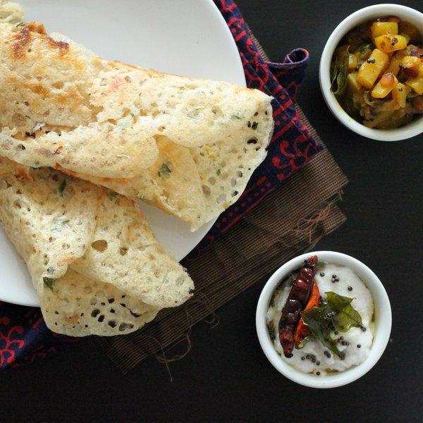 Zubereitung - Rava Dosa Spitzenpfannkuchen mit Süßkartoffel- und Kreuzkümmelfüllung