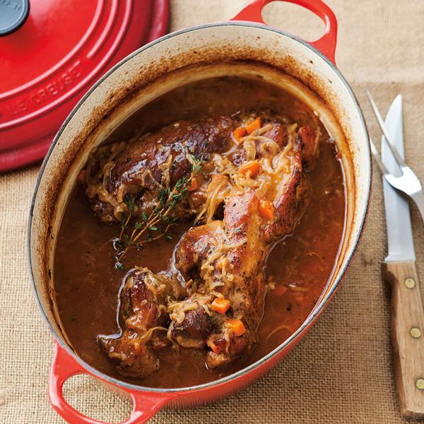 Zubereitung - In Bier geschmortes Schweinefleisch mit Sauerkraut
