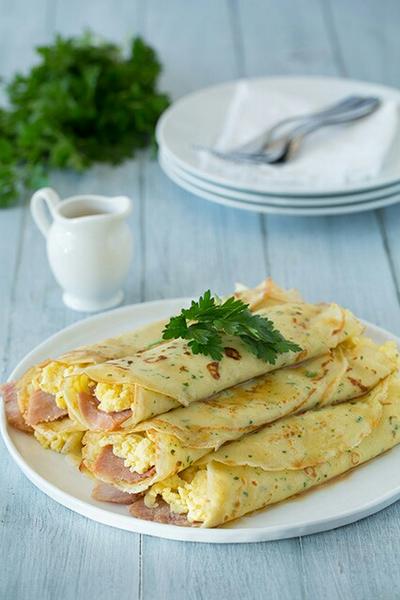 Zubereitung - Pfannkuchen mit Rührei, Schinken und Senf