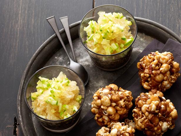 2. Popcornbällchen. 3. Apfelgranita.