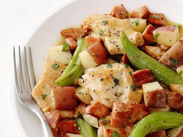 Rezept für Kartoffel-Okra-Eintopf mit geräuchertem Fleisch