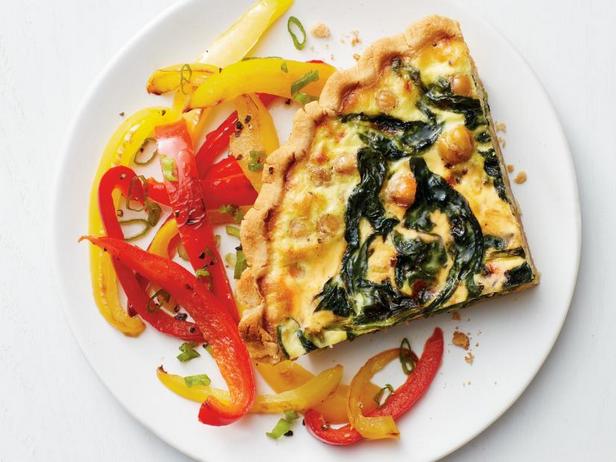 Rezept für Quiche mit Spinat, Kichererbsen und Paprika