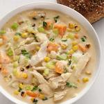 Chowder mit gebackenem Mais und Hähnchen