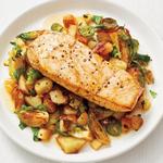 Gebratener Heilbutt mit Bratkartoffeln und Rosenkohl