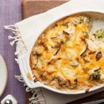 Käseauflauf mit Champignons und Brokkoli