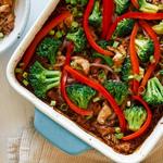 طاجن الأرز والدجاج مع صلصة ترياكي