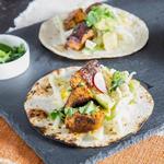 Fischtacos mit Krautsalat, Chayote und schnellem Nudelsalat