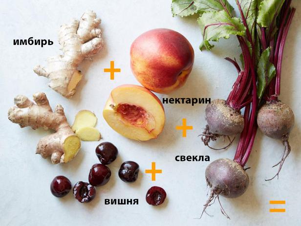 เนคทารีน + เชอร์รี่ + บีทรูท + ขิงสด