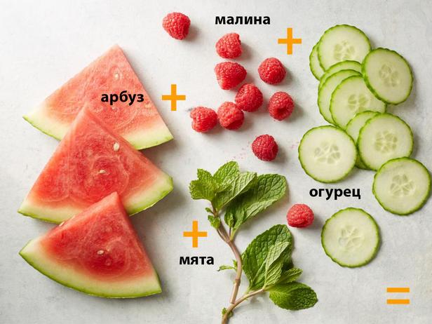 แตงโม + ราสเบอร์รี่ + แตงกวา + มิ้นต์