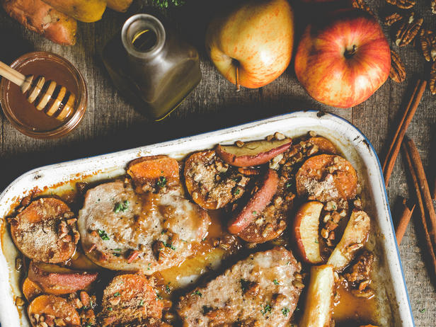 Rezeptidee: Schweinekoteletts mit Äpfeln