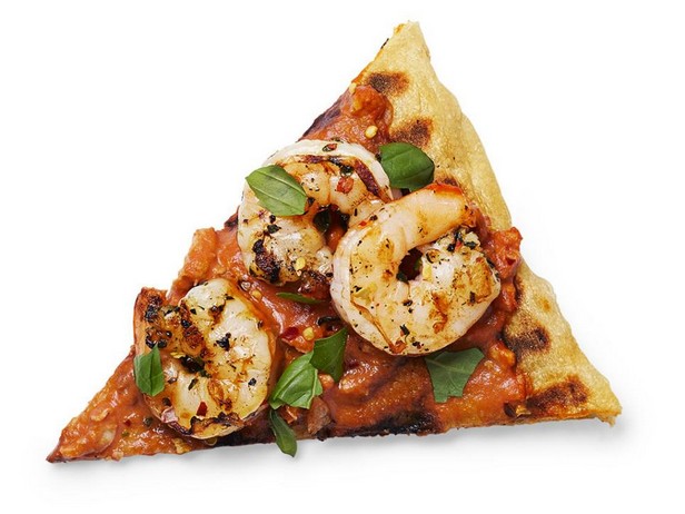 Pizza mit Garnelen und Venusmuscheln