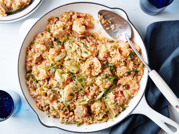 Jambalaya mit Reis und Garnelen
