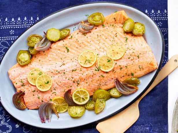 Lachs mit gebackenem Gemüse-Physalis