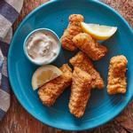 Panierte Kabeljaufilet-Fischstäbchen, frittiert in der Heißluftfritteuse